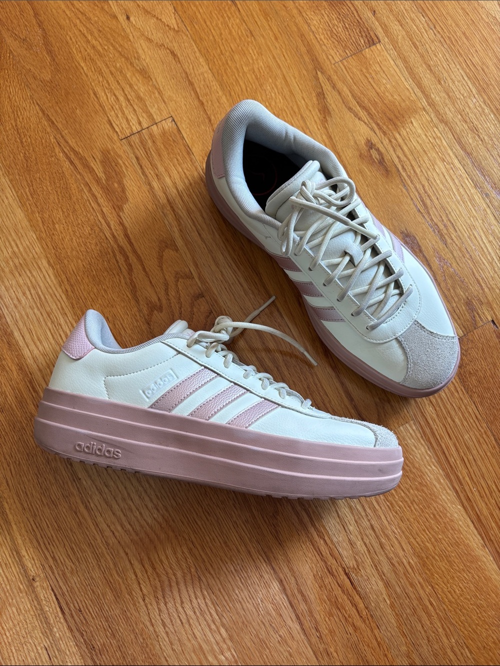 adidas Women's (size 10) White and Light Pink / Cream Platform Sneakers